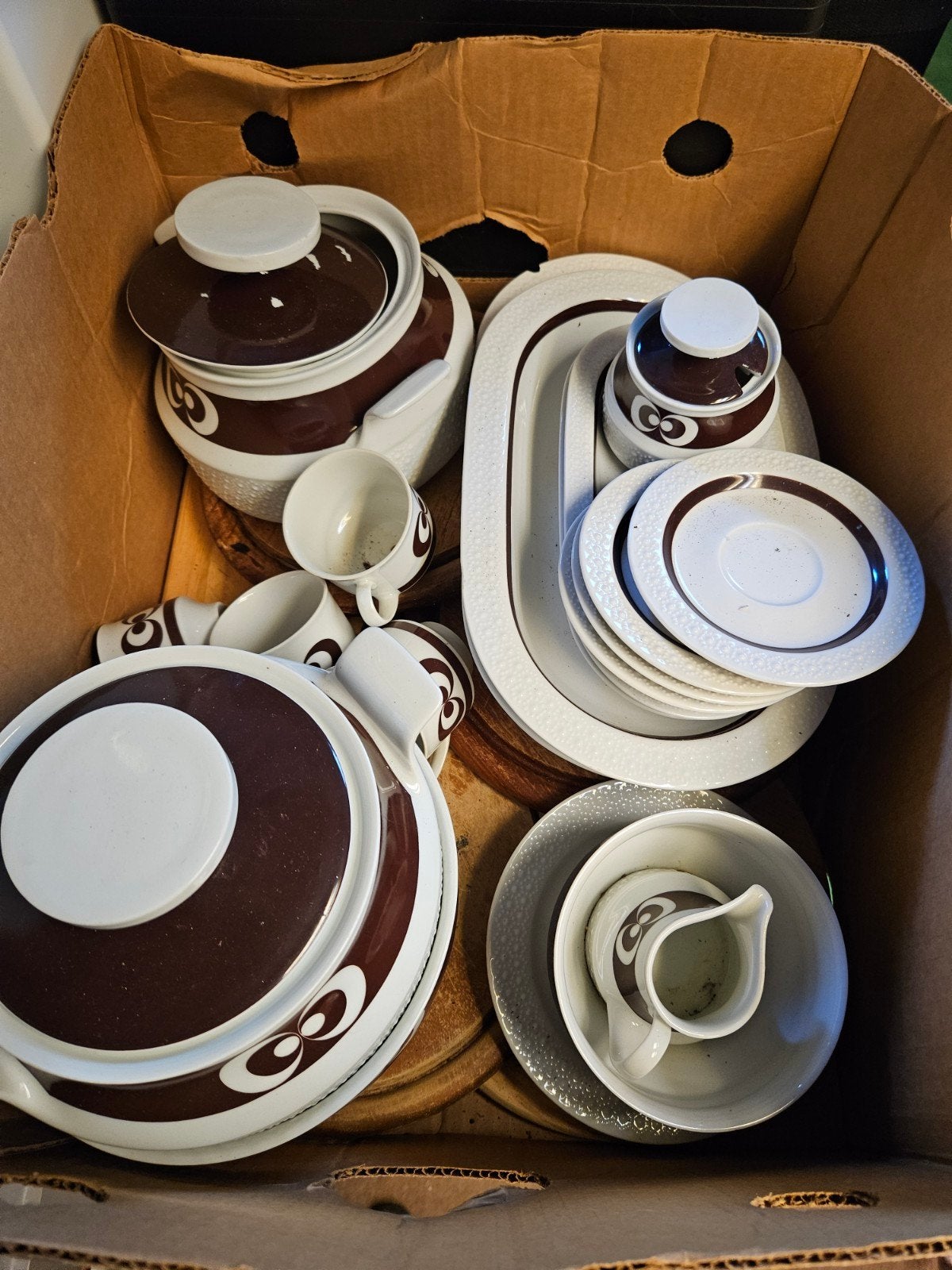 Vintage Scherzer Bavaria Germany Servies - Bruin/Wit, Antiek en Kunst, Ophalen