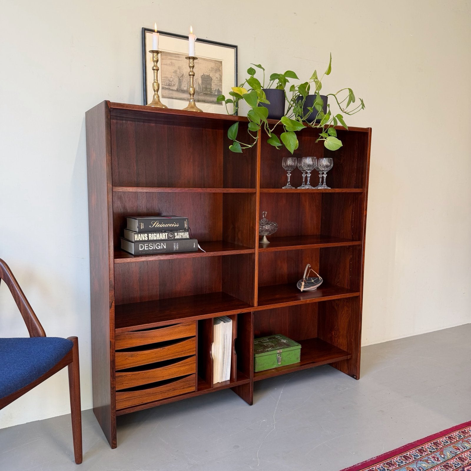 Vintage vakkenkast, boekenkast, rosewood, Gebruikt, ., Ophalen of Verzenden, 25 tot 50 cm