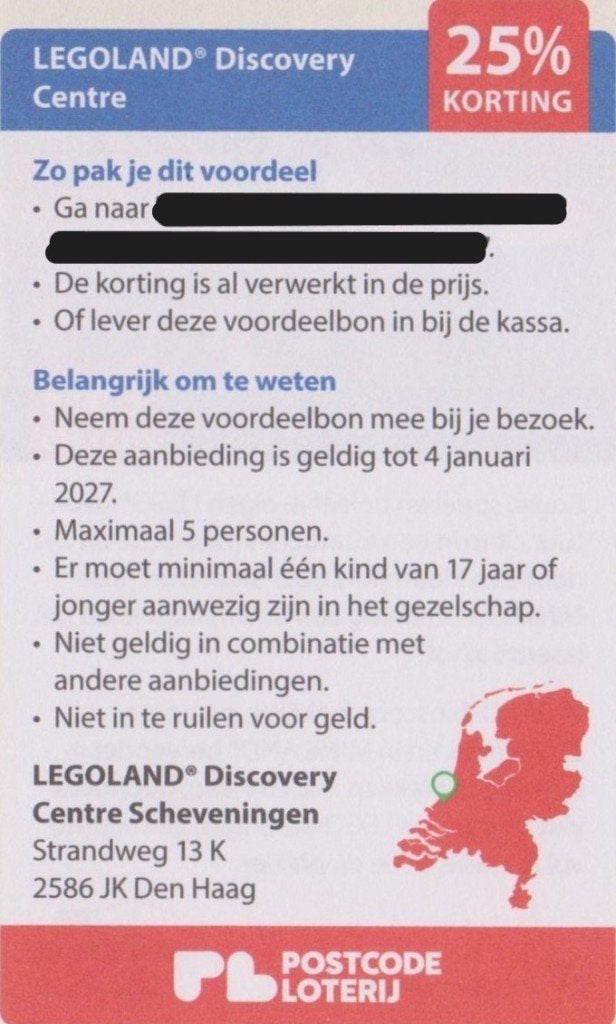 LEGOLAND Discovery Centre Scheveningen, 25% korting., Drie personen of meer, Kortingskaart