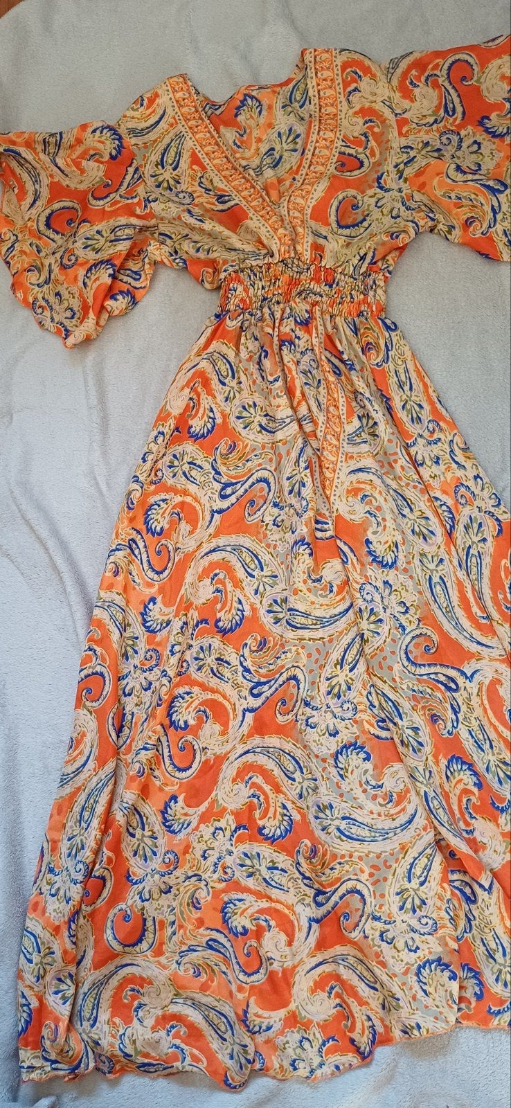 Mooie vrolijke gekleurde Ibiza jurk met gesmockte taille ban, Overige kleuren, Nieuw, Ophalen of Verzenden, Maat 36 (S)