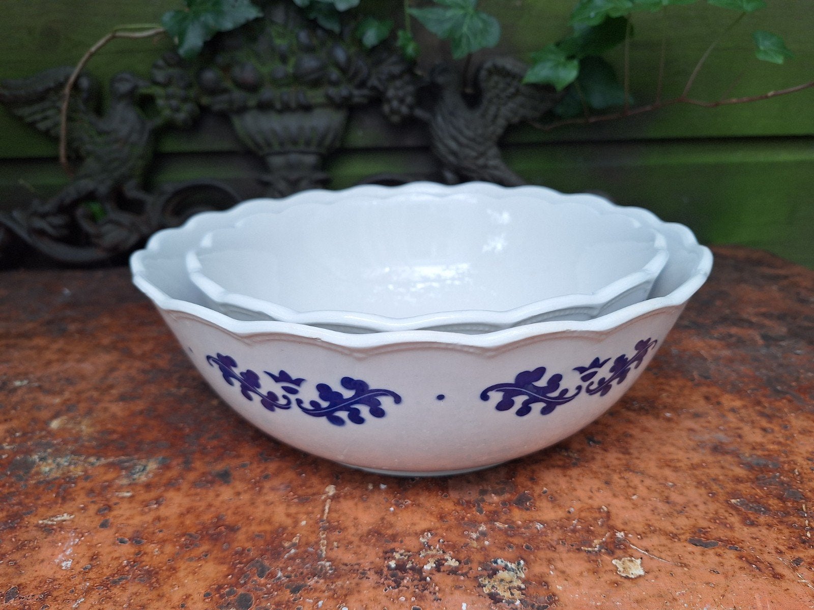 2 Vlaams Aardewerk kommen met wit / blauw decor, Gebruikt, Villeroy & Boch, Ophalen of Verzenden, Kom(men)