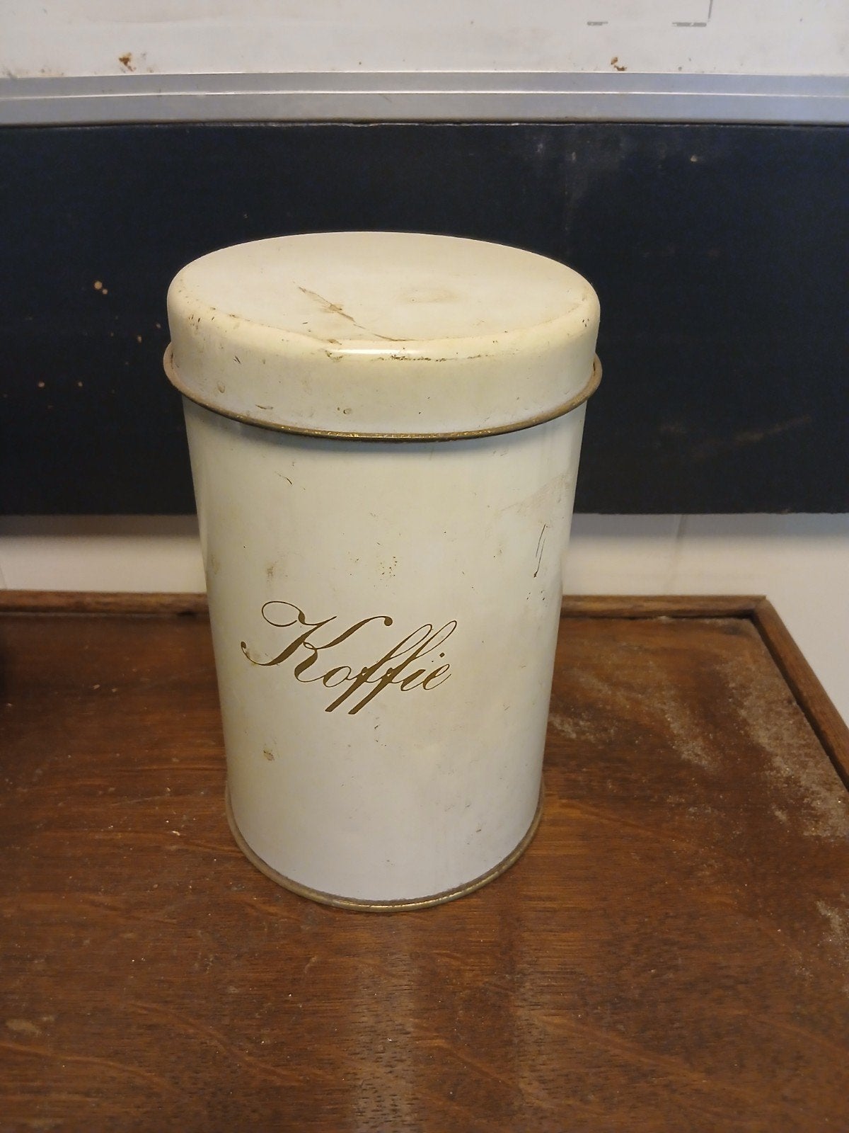 Vintage Koffieblik - Wit met Gouden Letters - 17,5 cm Hoog, Antiek en Kunst, Ophalen of Verzenden
