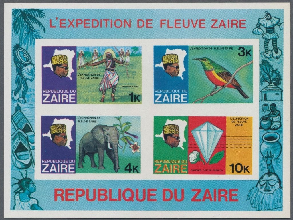 1979 River Expedition the Zaire Birds Lion Elephant Diamond, Ophalen, Postfris, Dier of Natuur