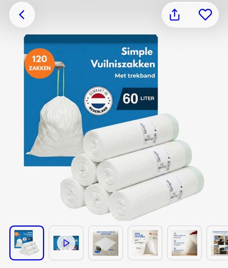 Vuilniszakken geschikt voor brabantia 60L 70x80cm code M, 40 liter of meer, Ophalen of Verzenden, Nieuw, 50 – 75