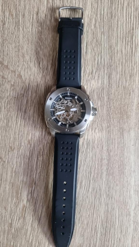 Fossil Horloge Zilverkleurig met Rubberen Band 45mm, Overige merken, Staal, Polshorloge, Kunststof