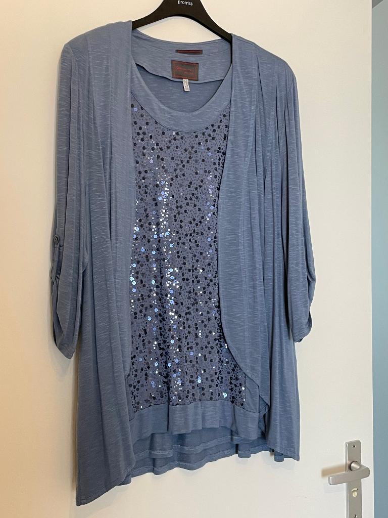 Dames twin set denim blauw maat 50/52 95% viscose Sempre Piu, Overige typen, Blauw, Ophalen of Verzenden, Gedragen