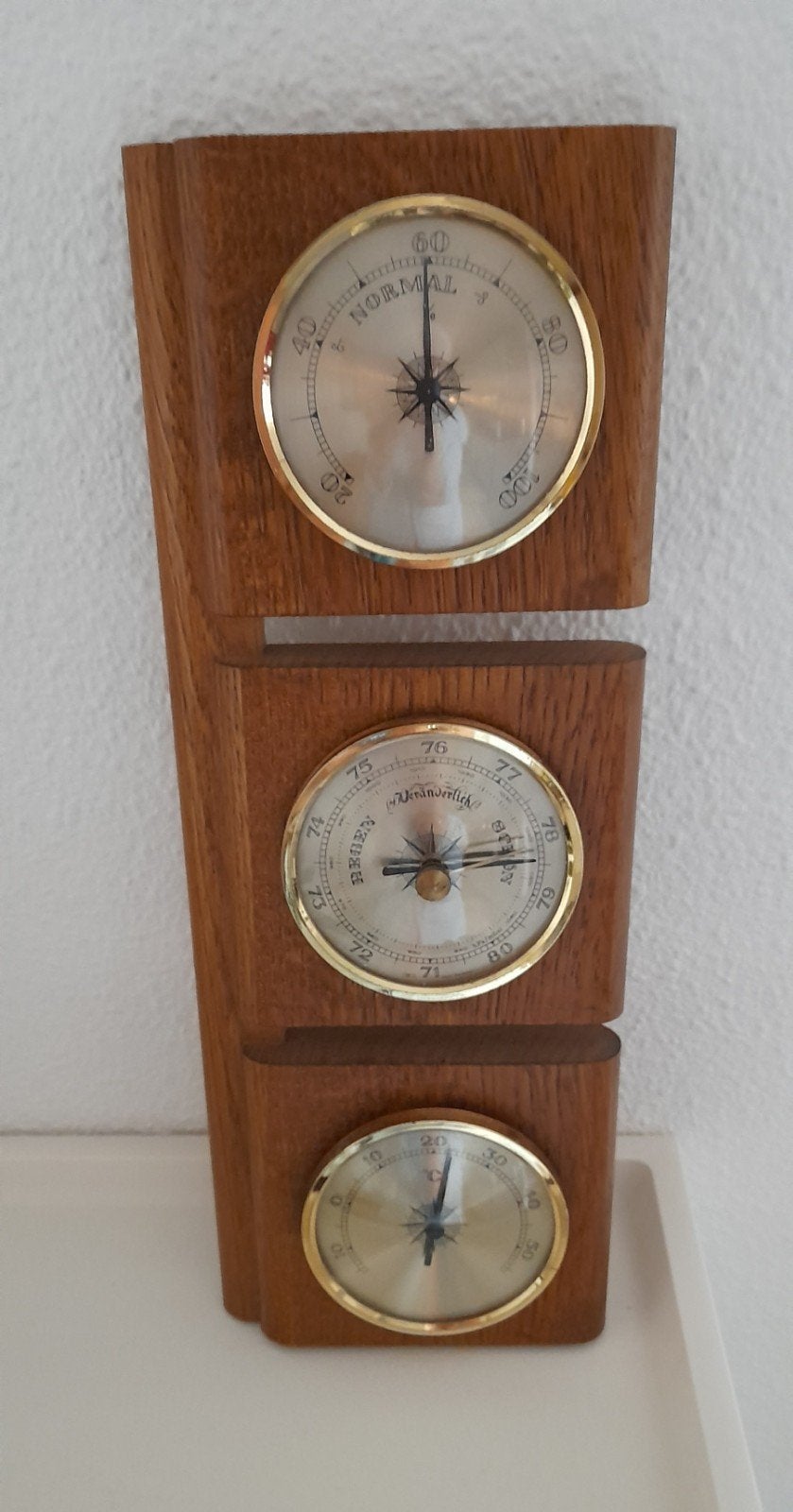 Vintage Barometer/weerstation van teakhout., Ophalen of Verzenden, Zo goed als nieuw, Barometer