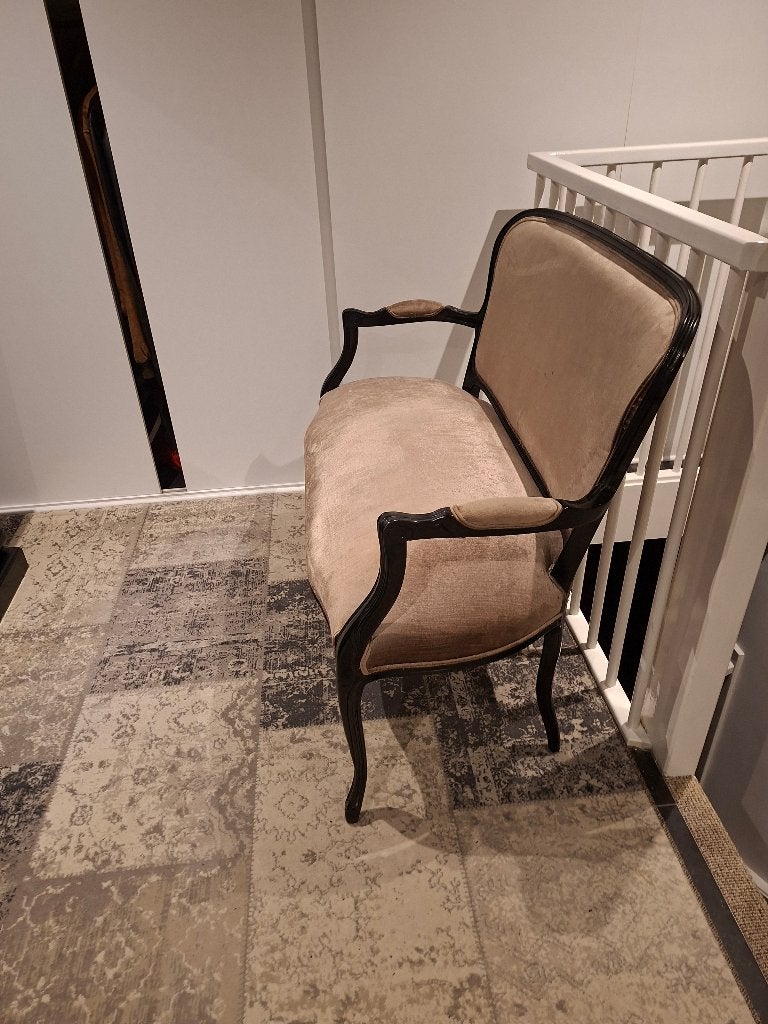 Prachtige Antieke Louis XV Stijl Bank  Velours / Fluweel, Hout, Gebruikt, Tweepersoons, 75 tot 100 cm