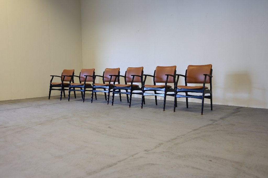 Vintage design eetkamerstoelen jaren '60, Huis en Inrichting, Stoelen, Ophalen, Gebruikt, Vintagee, Bruin