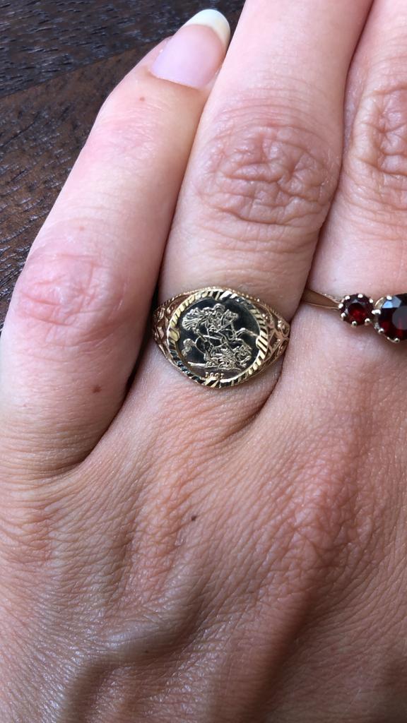 Vintage gouden muntring, Sieraden, Tassen en Uiterlijk, Gebruikt, Ophalen of Verzenden, Kleiner dan 17, Dame of Heer
