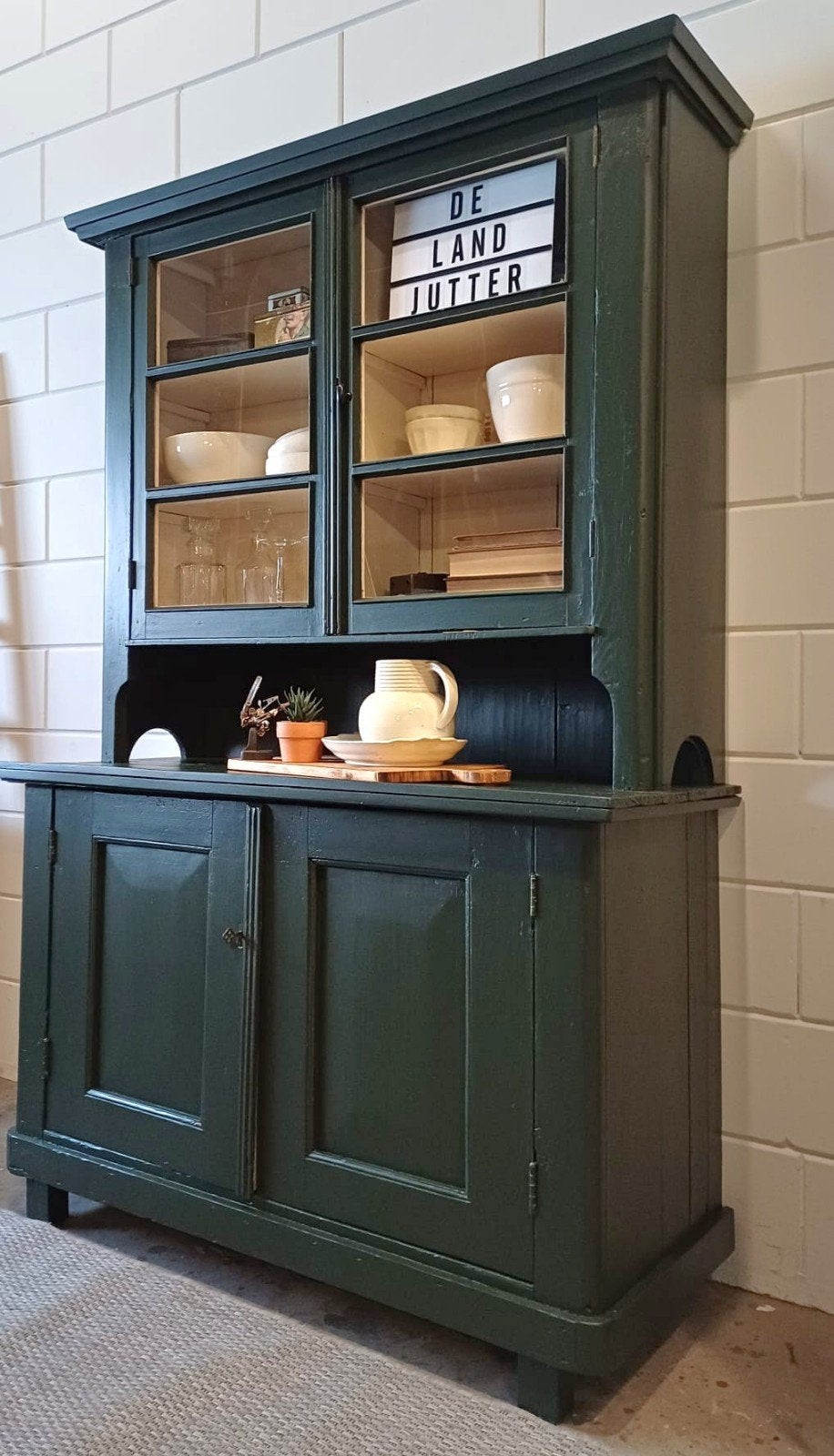 Vintage/brocante diep groene buffetkast, Antieke kast, Huis en Inrichting, Kasten | Buffetkasten, Zo goed als nieuw, 150 tot 200 cm