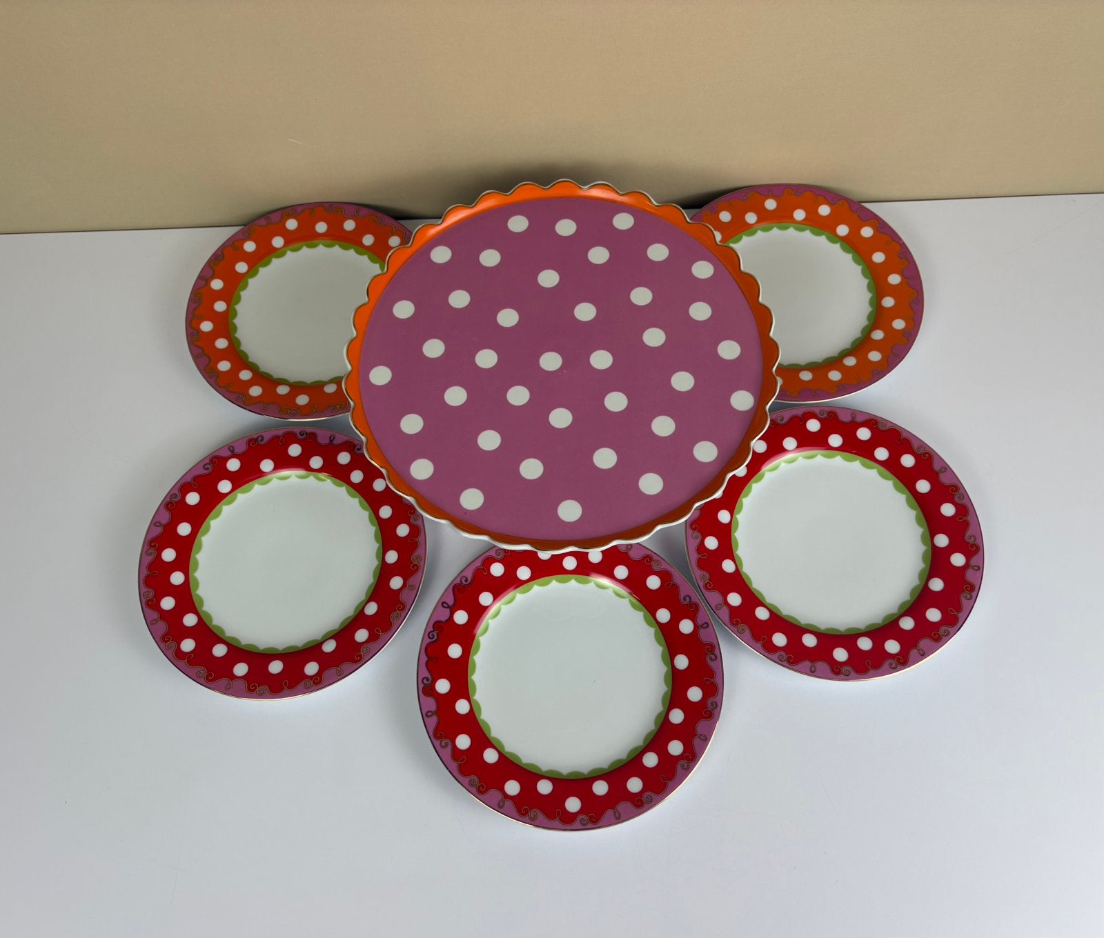 Oilily Douwe Egberts taartplateau polkadot ontbijtbordjes, Ophalen, Douwe Egberts, Overige merken, Overige typen