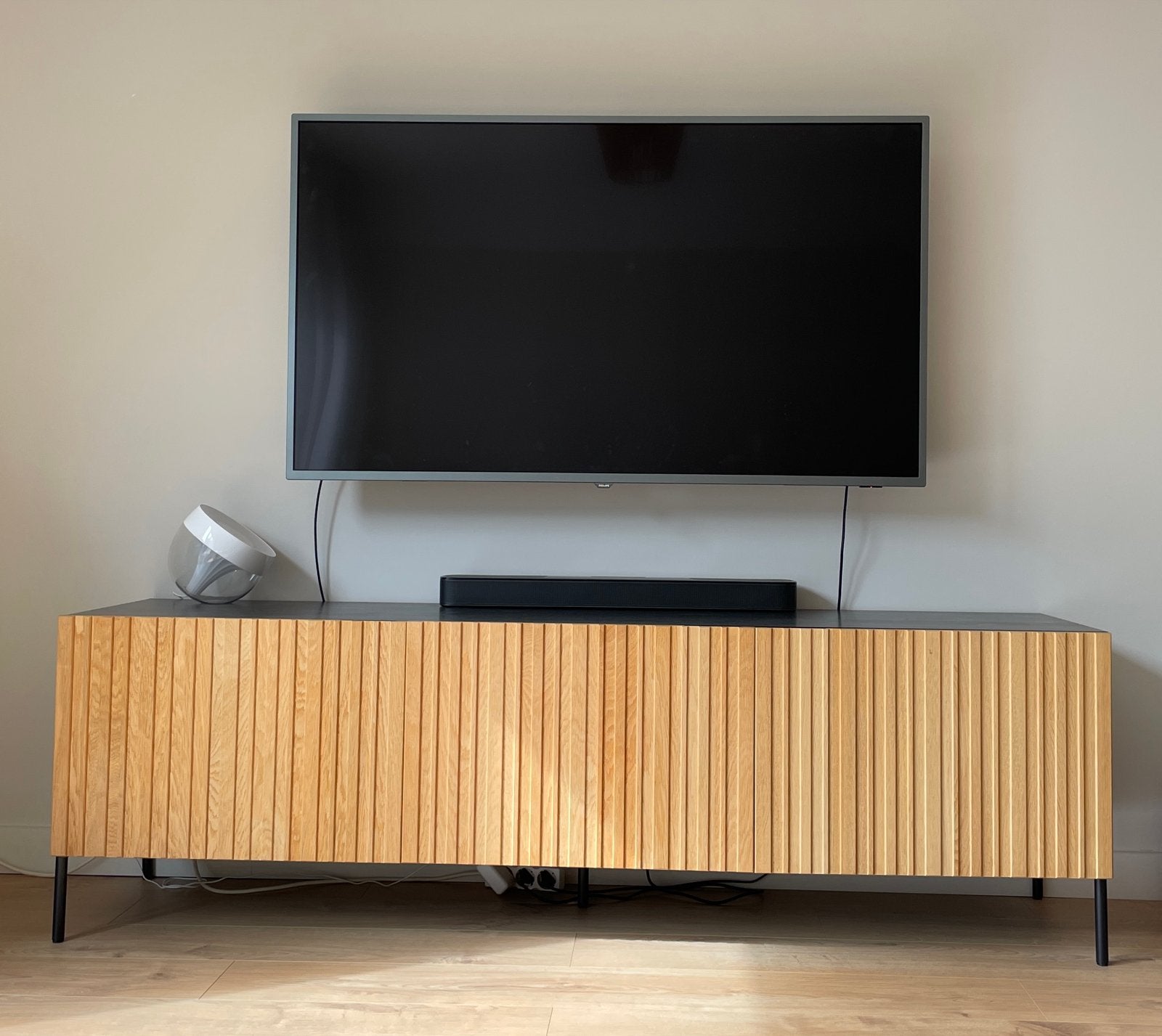 Tv-meubel Woood Gravure zwart / naturel 180 cm, Ophalen, Gebruikt, 150 tot 200 cm, Minder dan 100 cm