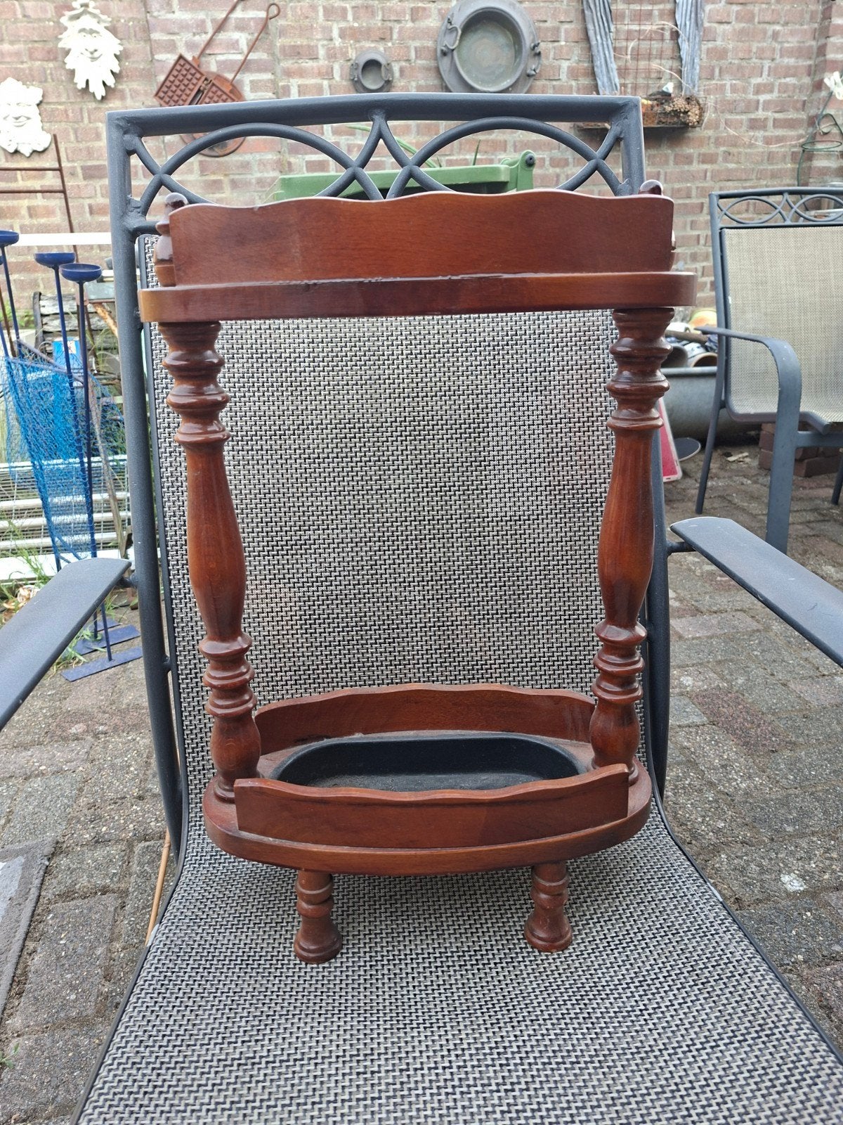 Vintage houten paraplubak met metalen lekbak, Ophalen, Gebruikt, Hout