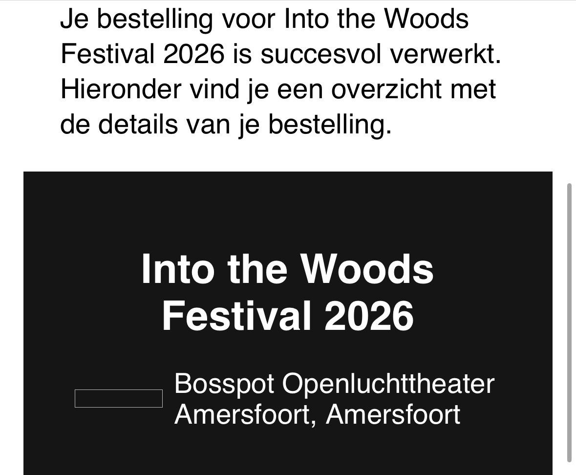 4 tickets Into The Woods (ITW) prijs per stuk, Tickets en Kaartjes, Twee personen, Ticket of Toegangskaart