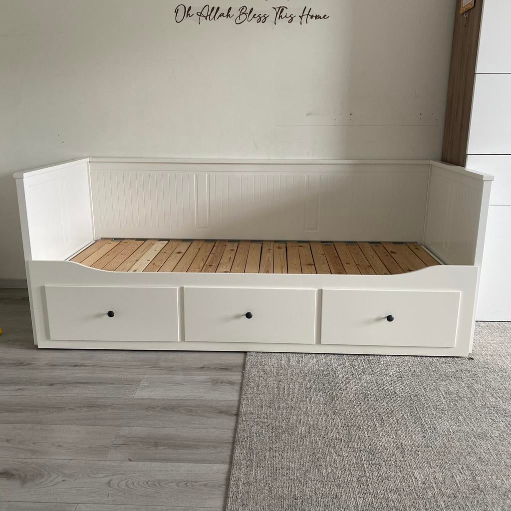 IKEA Hemnes bedbank uitschuifbaar 80x200/160x200 met lades, Ophalen, Verstelbaar, Wit, Tweepersoons