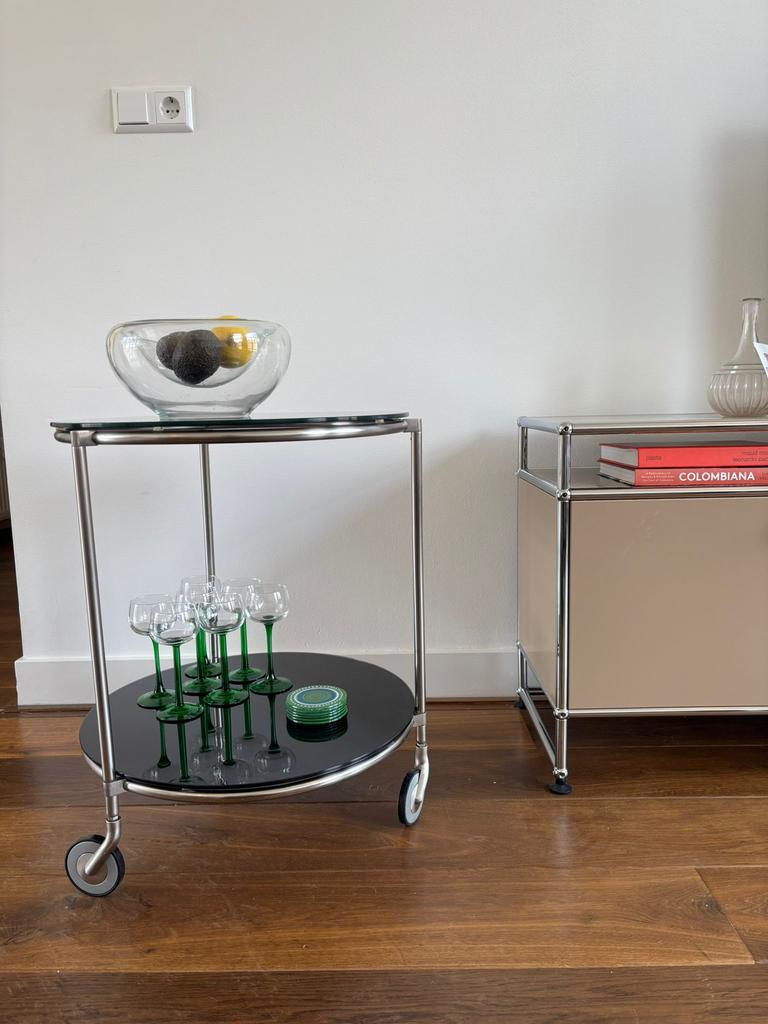 Vintage IKEA Strind space age bijzettafel zwart, Ophalen, Gebruikt, Rond, Minder dan 55 cm