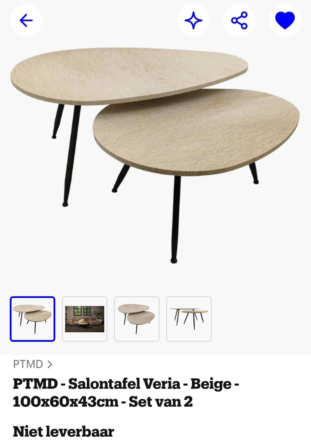 PTMD Salontafel Veria - Marmerlook - Set van 2, Ophalen, 100 tot 150 cm, Modern, Elegant, 50 tot 100 cm
