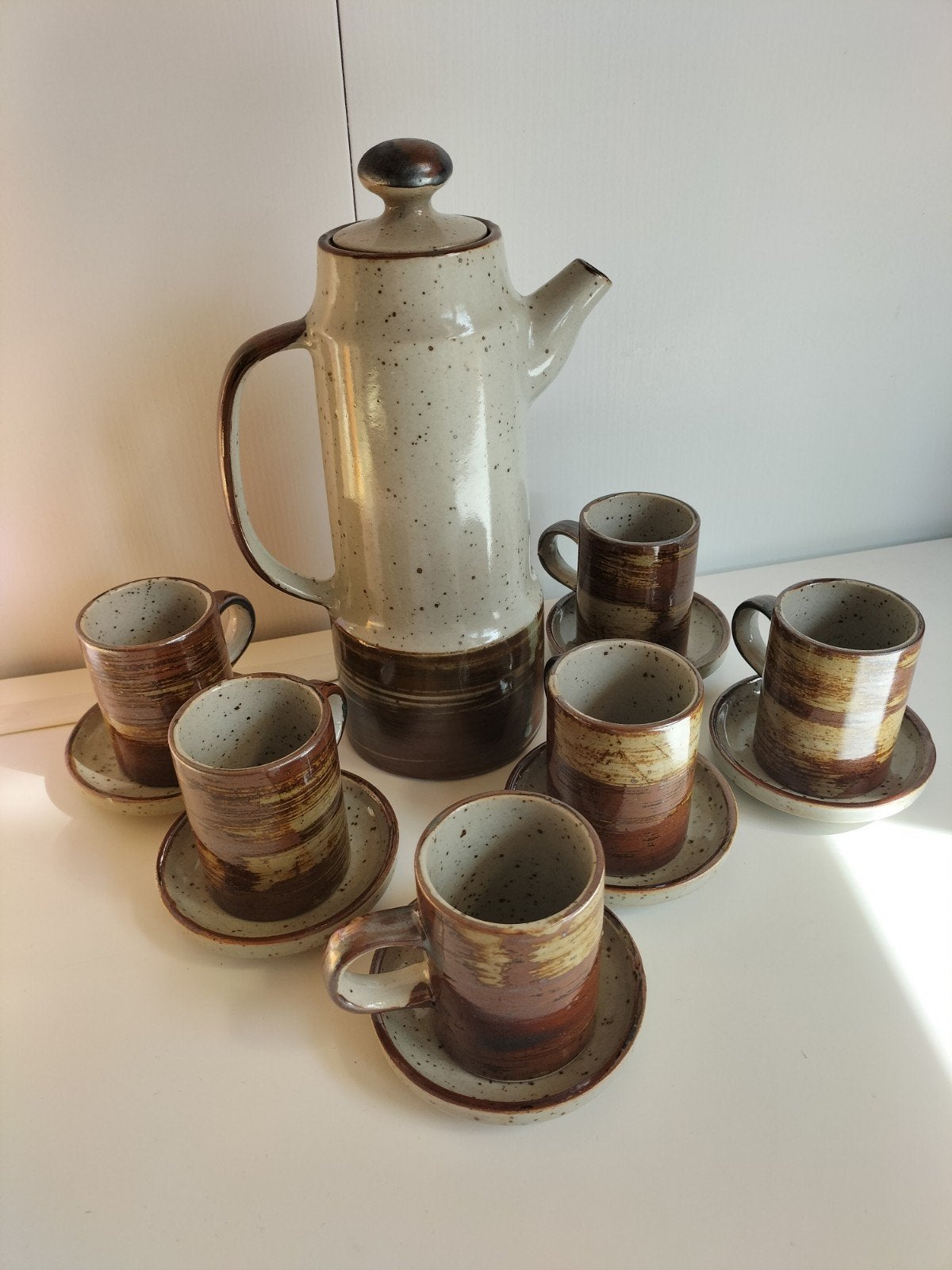 Vintage Gres Paysan Japan Koffieservies - 6 Kopjes & Pot, Ophalen of Verzenden
