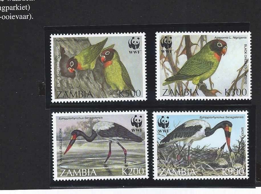 Zambia vogels wwf wnf bedreigde diersoorten, Ophalen of Verzenden, Postfris, Dier of Natuur