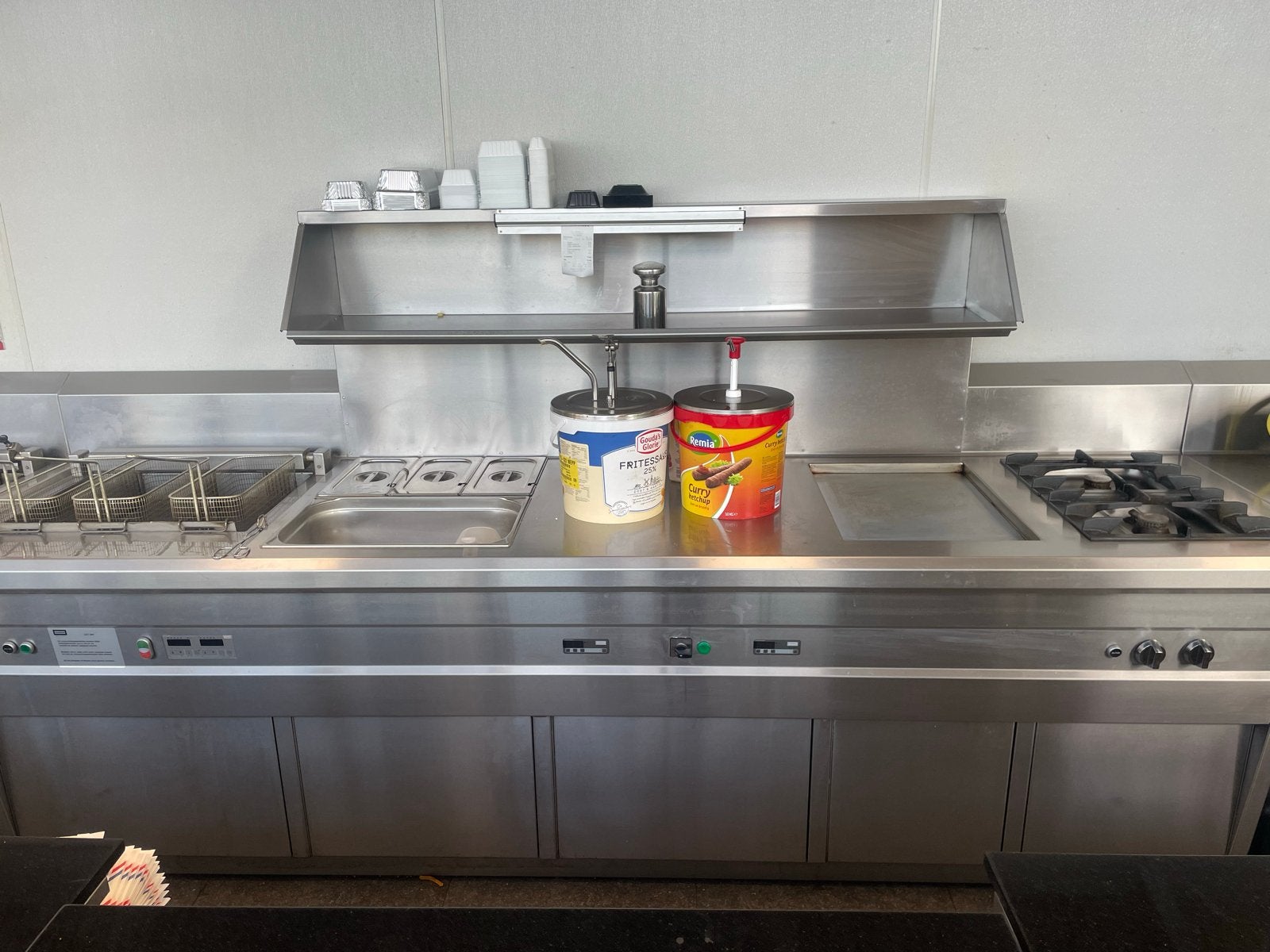 Florigo Frituurwand met Bain-Marie, Gasfornuis en Bakplaat, Ophalen, Gebruikt, Fornuis, Frituur en Grillen