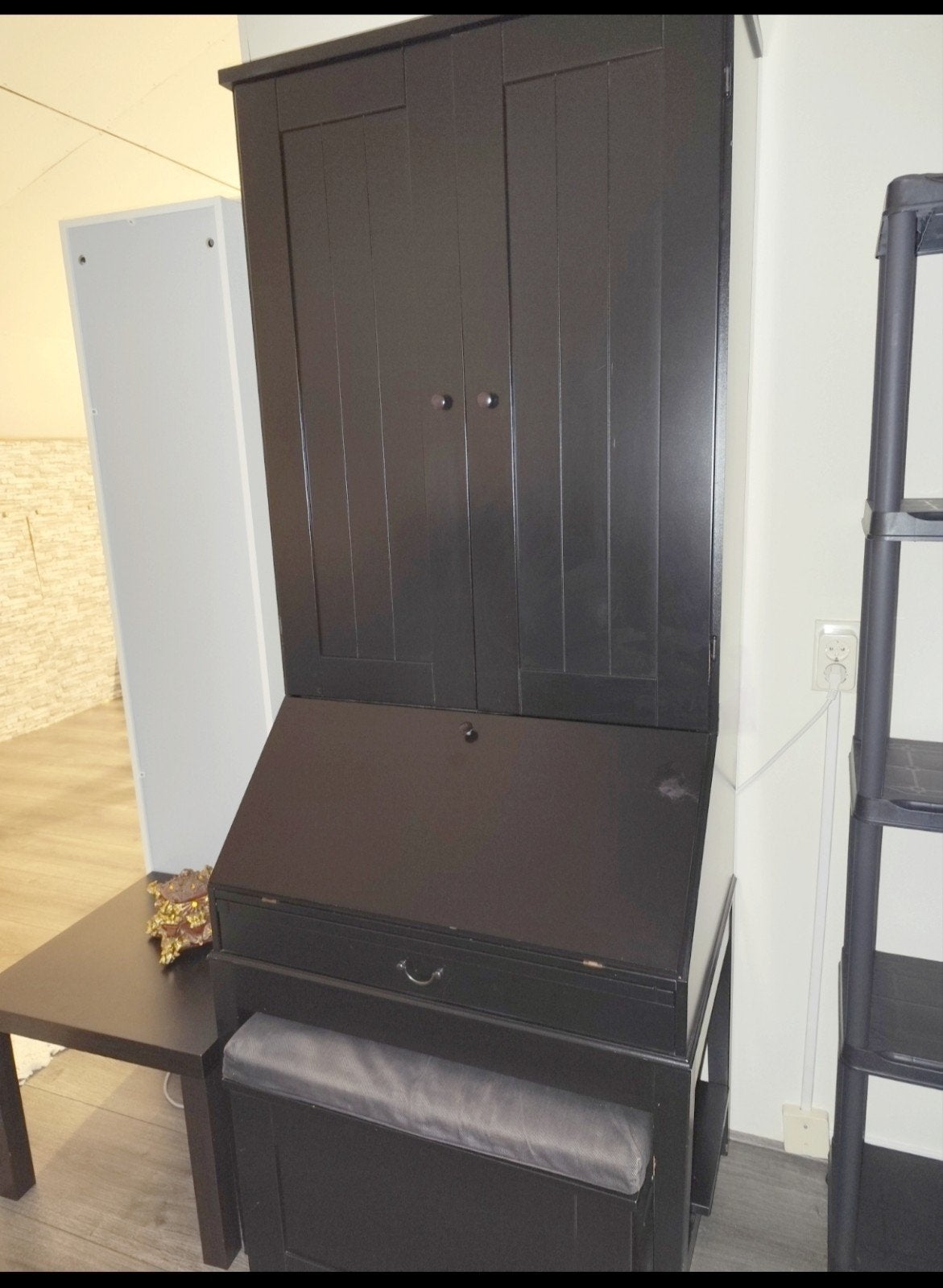 Zwarte secretaire / bureau met opbergruimte & zitbank, Ophalen, Gebruikt, Klassiek, functioneel