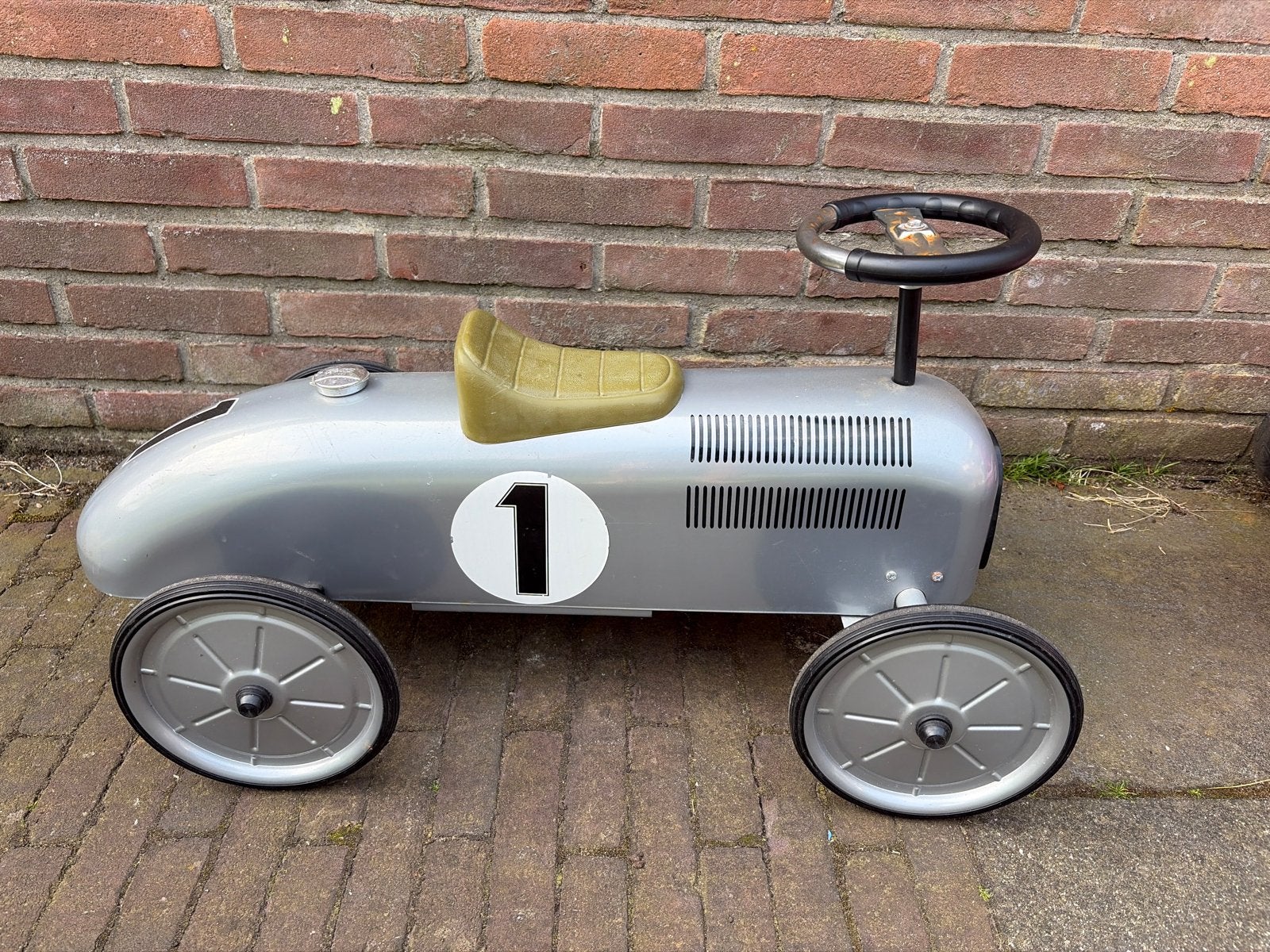 Vintage Zilveren Trapauto Raceauto Nr. 1 - Kinder Speelgoed, Ophalen, Gebruikt
