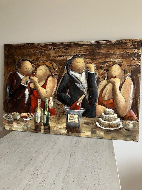 Dikke Dames 3D Schilderij Metaal - Borreltijd Handgemaakt, Ophalen, Gebruikt, Oorspronkelijke maker, Schilderij