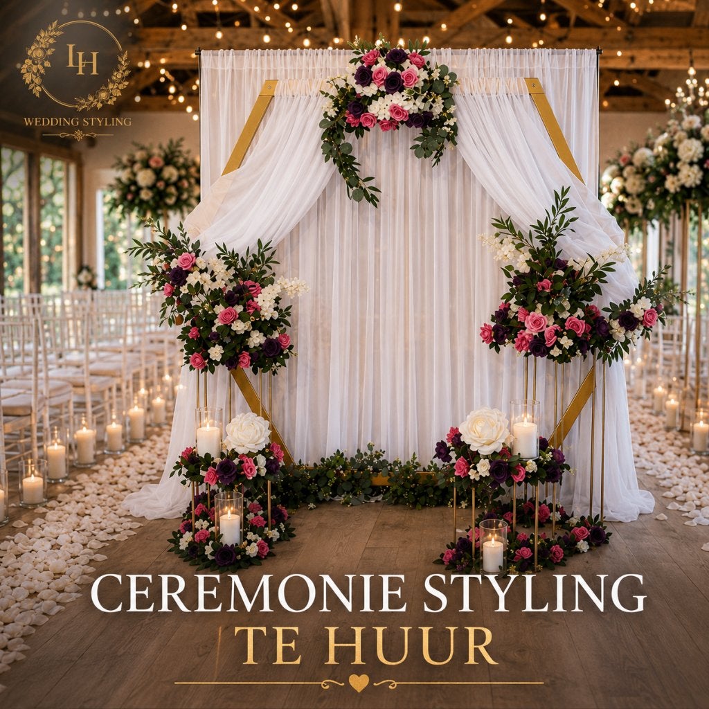 Luxe backdrop styling te huur | Paars, roze & goud, Ophalen, Nieuw, Geboorte of Huwelijk