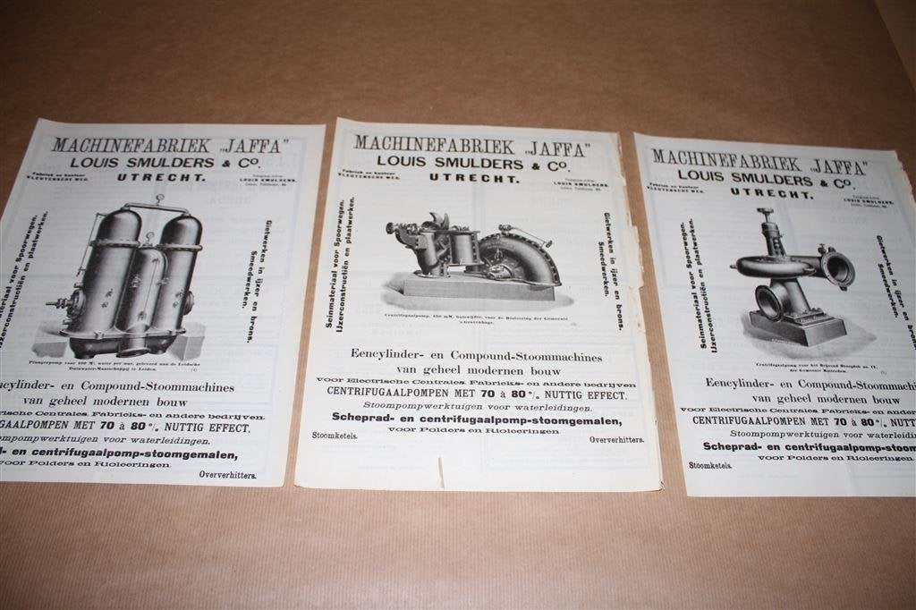 3 antieke ads - Machinefabreik Jaffa Smulders & Co 1910 !!, Ophalen of Verzenden, Gelezen
