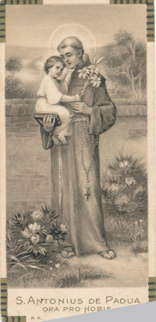 Oud devotieprentje van de H. Antonius met Kind Jezus, Ophalen of Verzenden, Zo goed als nieuw, Kaart of Prent, Christendom | Katholiek