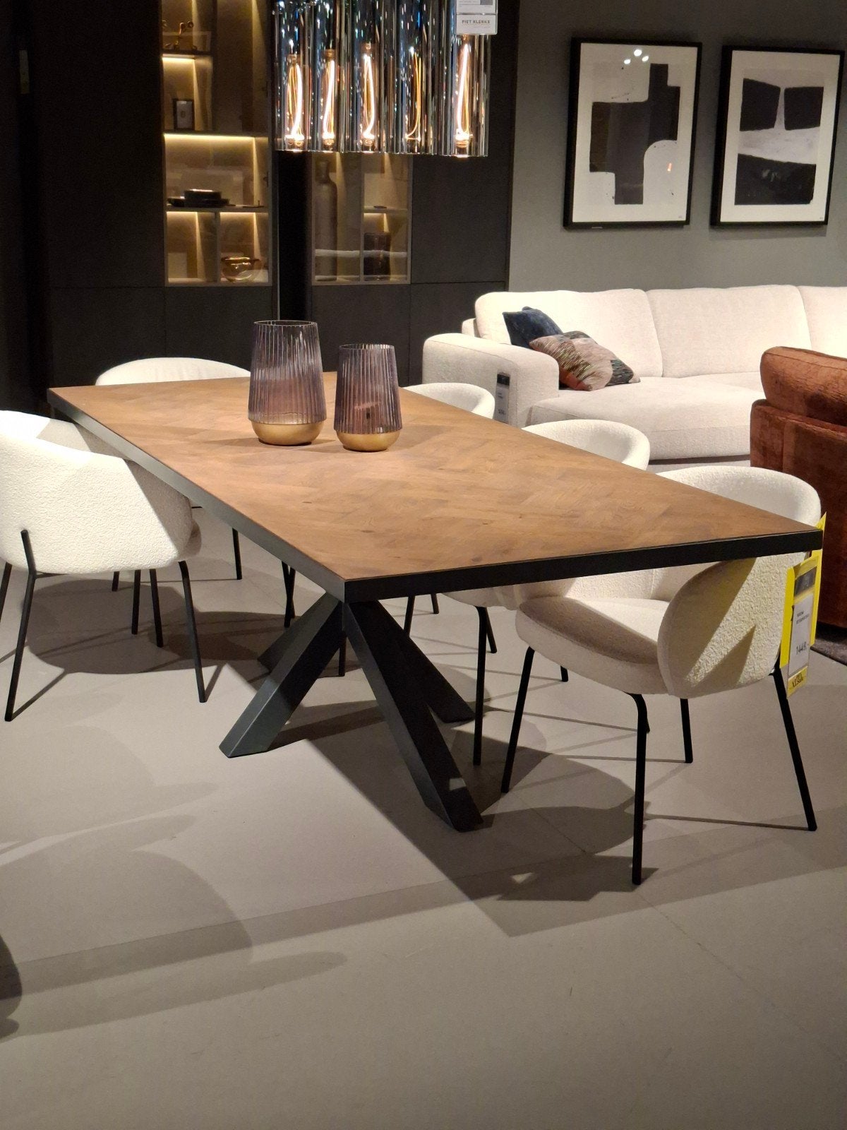 Showroommodel Eetkamertafel Serena Eiken Visgraat, Huis en Inrichting, Ophalen, Metaal, Rechthoekig, Nieuw