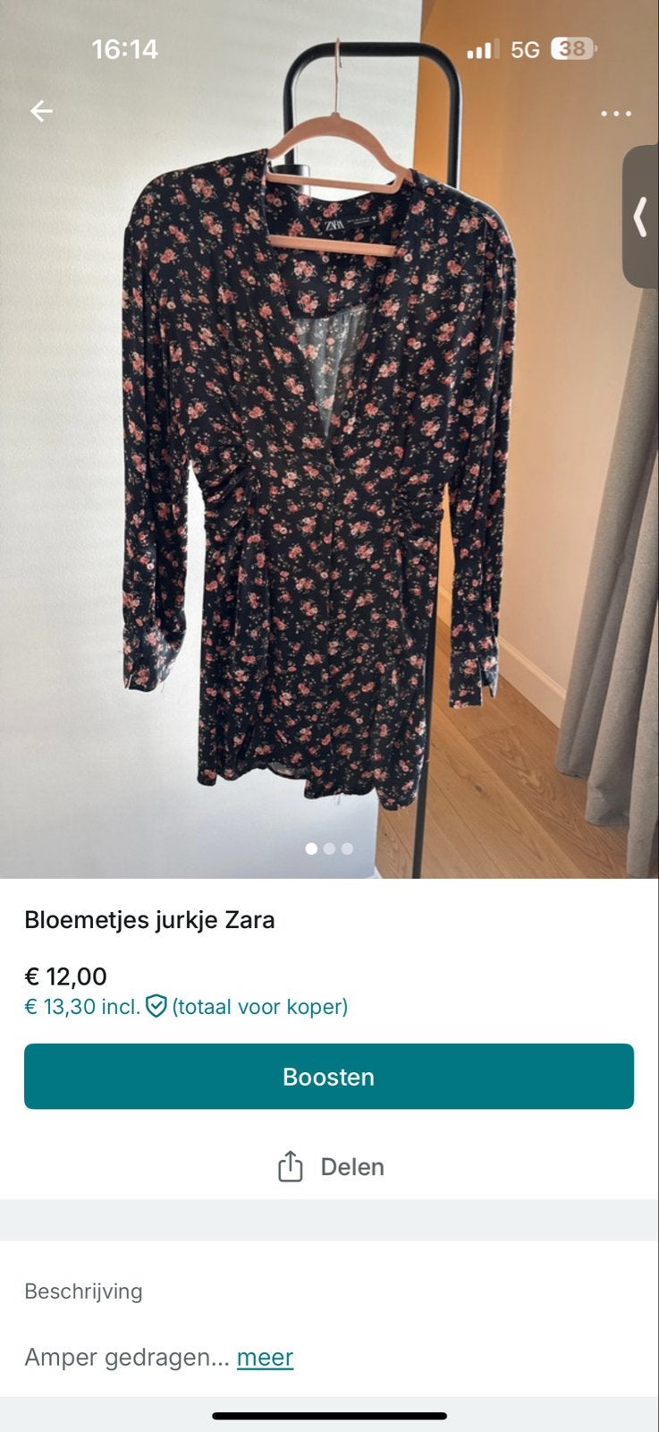 Zara bloemetjesjurk maat S, Kleding | Dames, Verzenden, Zwart, Zo goed als nieuw, Maat 36 (S)