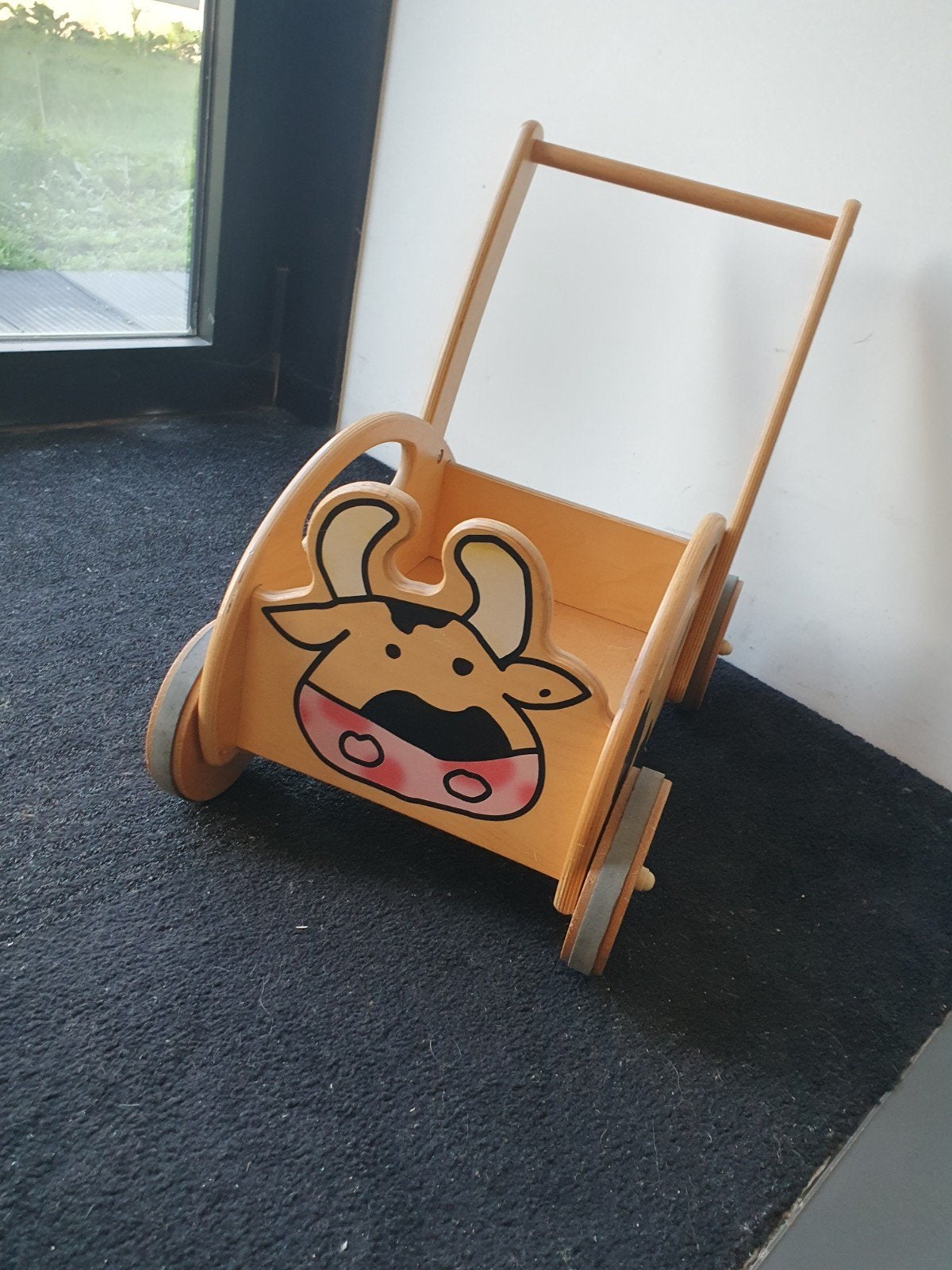 Jibbejan Loopwagen Klaartje Koe - Houten Loopkar, Kinderen en Baby's, Ophalen, Gebruikt, Overige typen, Met wieltjes