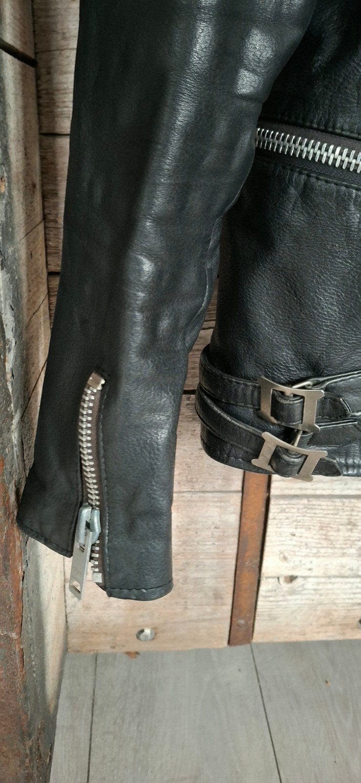 Ultra Rare Vintage Motorcycle Jacket Crown by Unidex, Maat 38/40 (M), Zwart, Crown by unidex, Ophalen of Verzenden