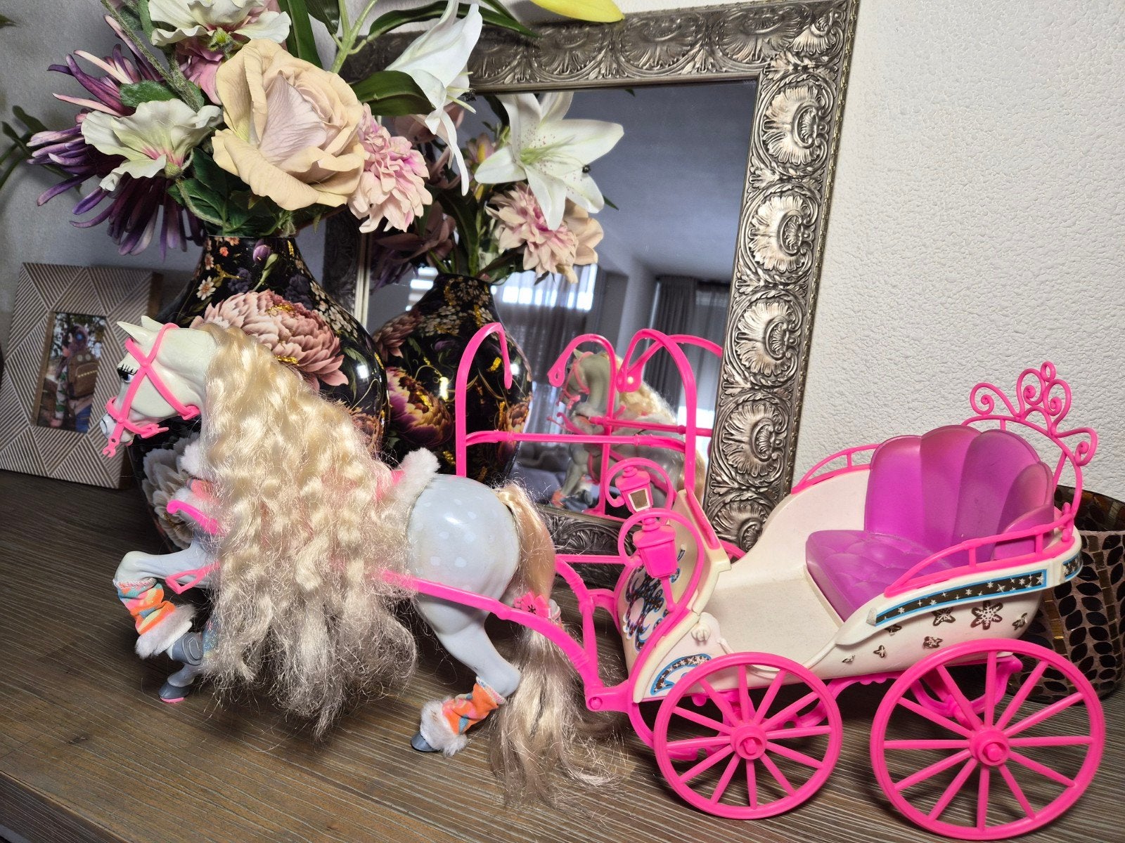 Vintage Barbie Ski fun paard en koets jaren 90, Barbie, Ophalen of Verzenden, Zo goed als nieuw, Mattel