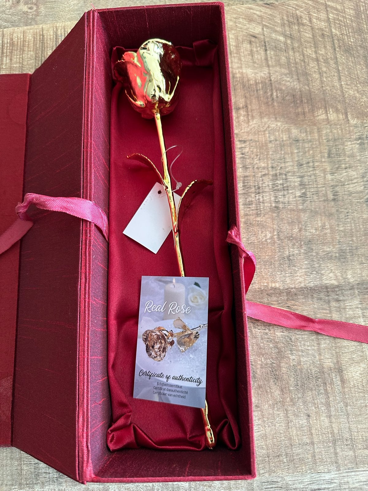 Goud vergulde roos - Eeuwige roos met certificaat, Nieuw, Ophalen of Verzenden, Klassiek, Goud