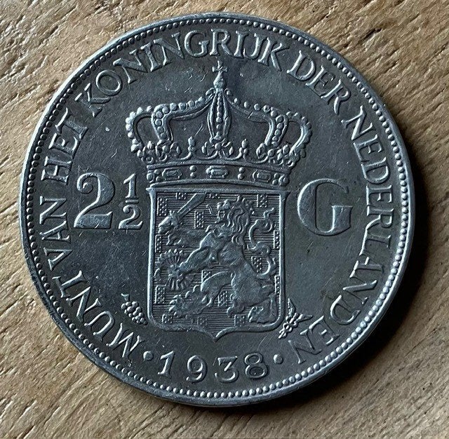 2,5 gulden 1938 Wilhelmina (Grof Haar), Ophalen, Zilver, Koningin Wilhelmina, Losse munt