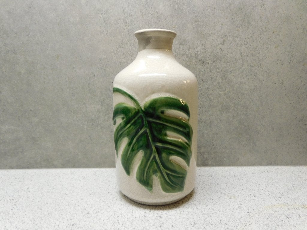 Flesvaas 13 cm. Monstera Jungle Vibes, Ophalen of Verzenden, Zo goed als nieuw, 13 cm, Steen/keramiek