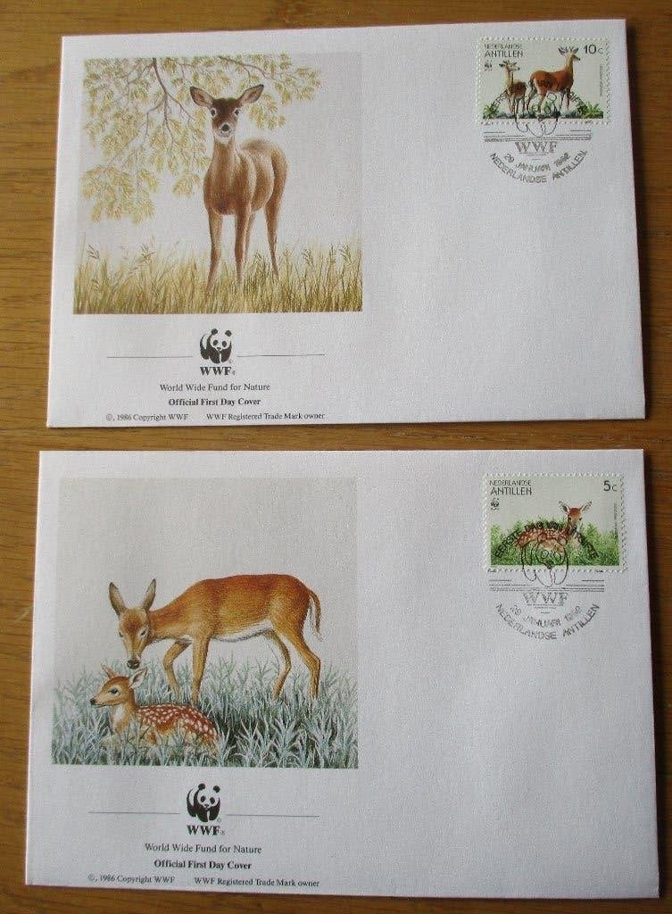 Nederlandse Antillen, WWF serie FDC's Witstaarthert, 1992, Verzenden, Gestempeld, Dier of Natuur