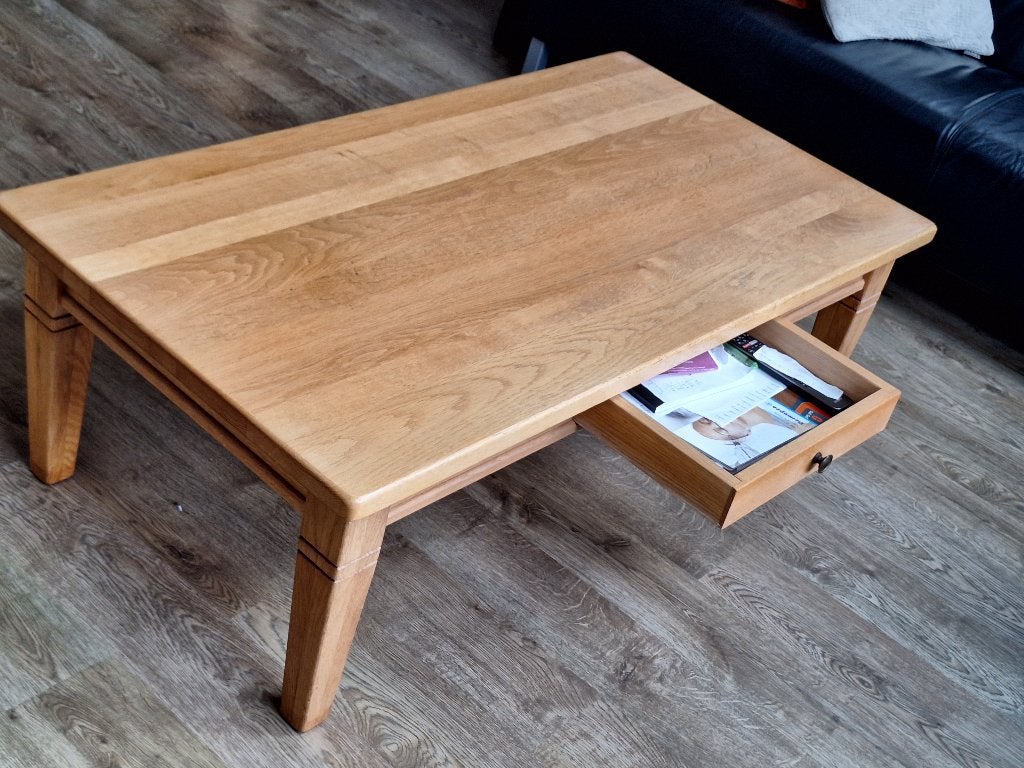 Eiken salontafel met lade te koop, Ophalen, Gebruikt, Eikenhout, 75 – 100