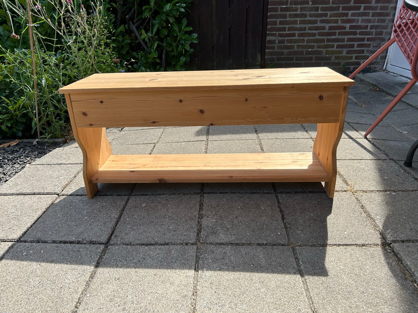 Grenenhouten opbergbak / bankje met deksel, Ophalen, Minder dan 50 cm, Gebruikt, 50 tot 100 cm