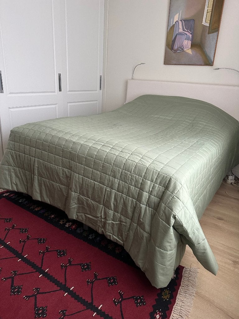 LIcht groene Beddensprei 265x265 cm, 100% katoen, Katoen, Tweepersoons, Ophalen of Verzenden, Zo goed als nieuw