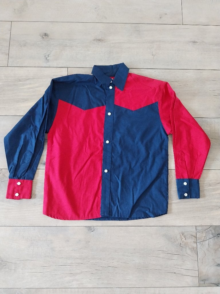 Western blouse in donkerblauw met rood maat 134 NIEUW, Ophalen of Verzenden, Nieuw, Jongen of Meisje, Overhemd of Blouse