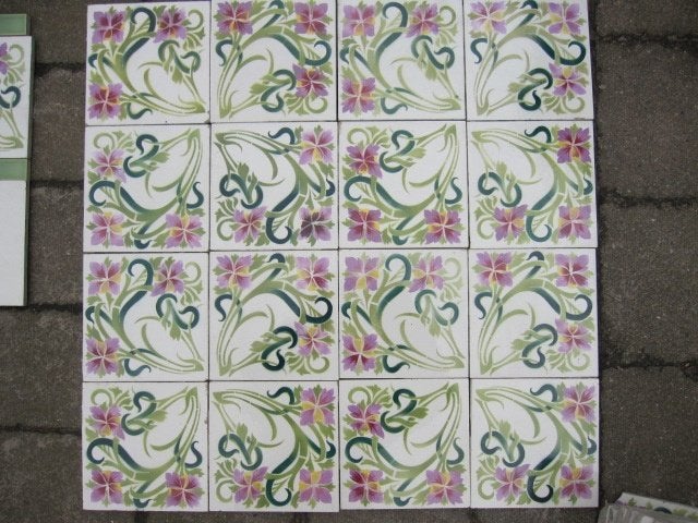 50 art nouveau jugenstil wandtegels sierlijk bloemmotief, Antiek en Kunst, Ophalen