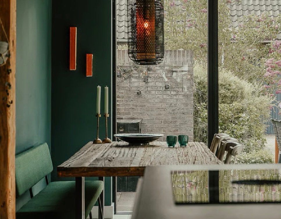 Robuuste Houten Eettafel met Metalen Onderstel, Huis en Inrichting, Tafels | Eettafels, Ophalen, 50 tot 100 cm, Zo goed als nieuw