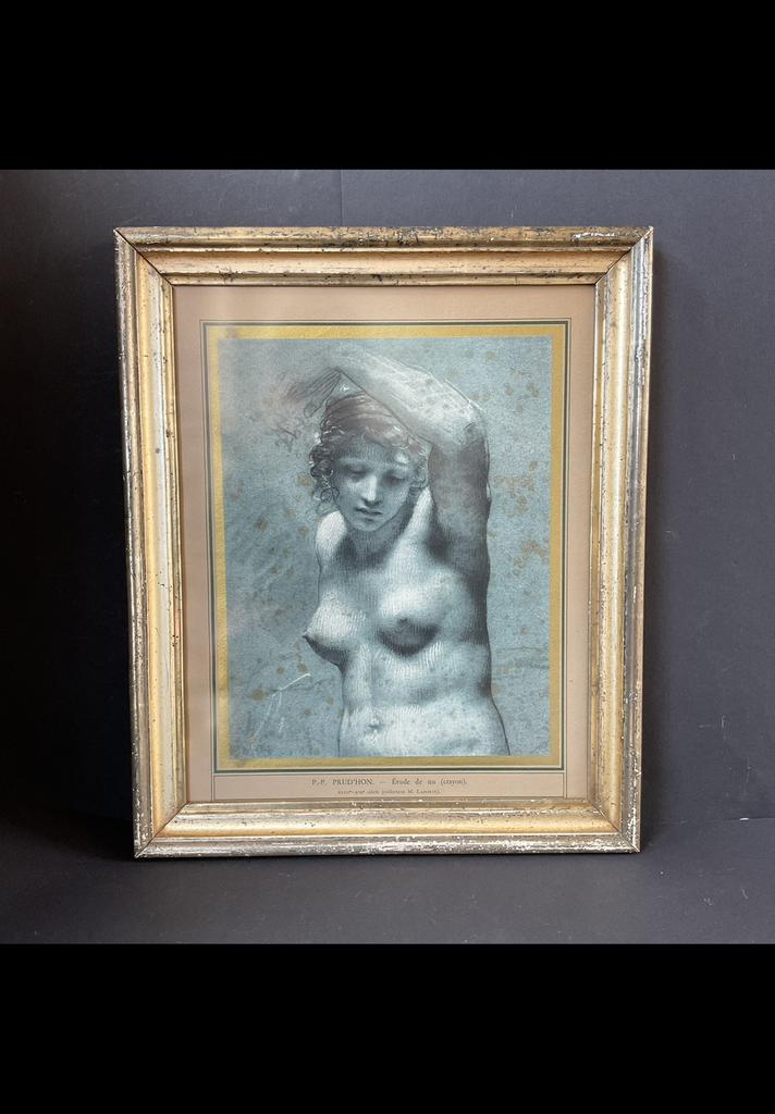 Antiek bois dore bladgouden lijst met glas en prent., Ophalen of Verzenden