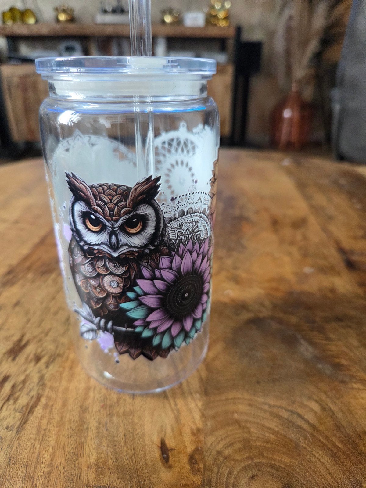 Nieuwe plastic beker met uil en dromenvanger design, Ophalen of Verzenden, Nieuw, Kunststof