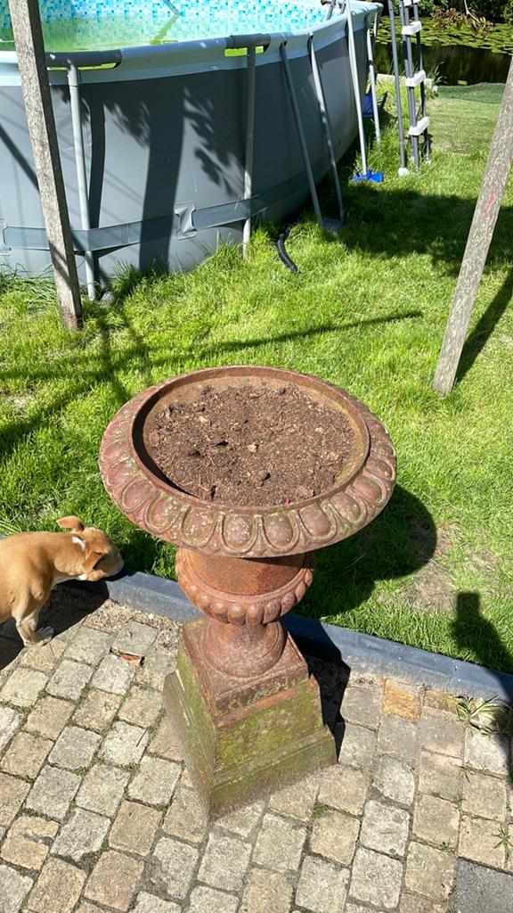 Grote gietijzeren tuin vaas, Ophalen of Verzenden, Zo goed als nieuw