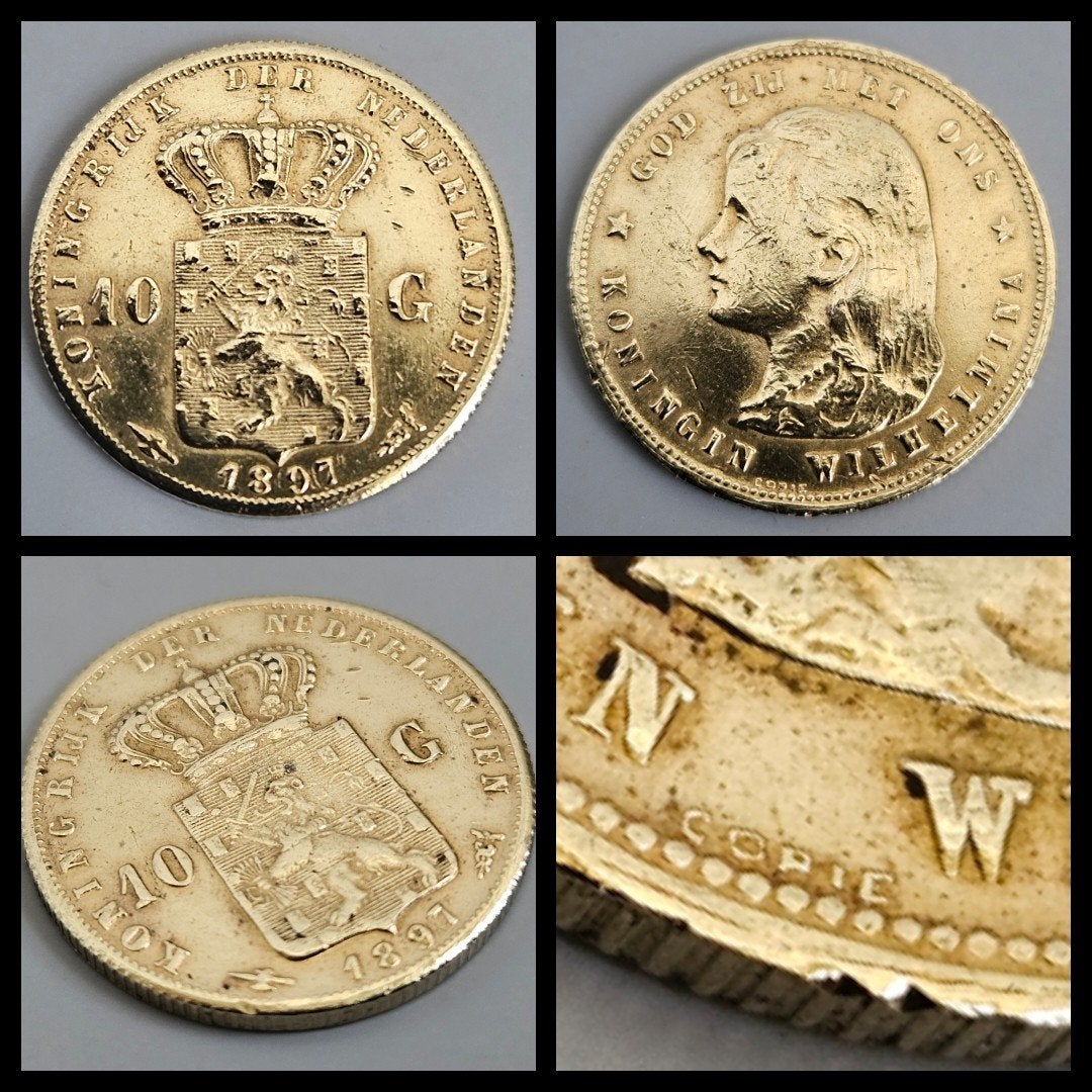 REPLICA gouden tientje 1897, verguld onedel metaal, Postzegels en Munten, Munten | Nederland, Ophalen of Verzenden, Koningin Wilhelmina